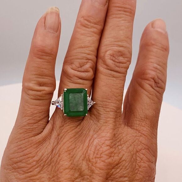 Earrings, NWOT, lab emerald, solid 925 sterling silver, long articulated drop - Picture 9 of 11